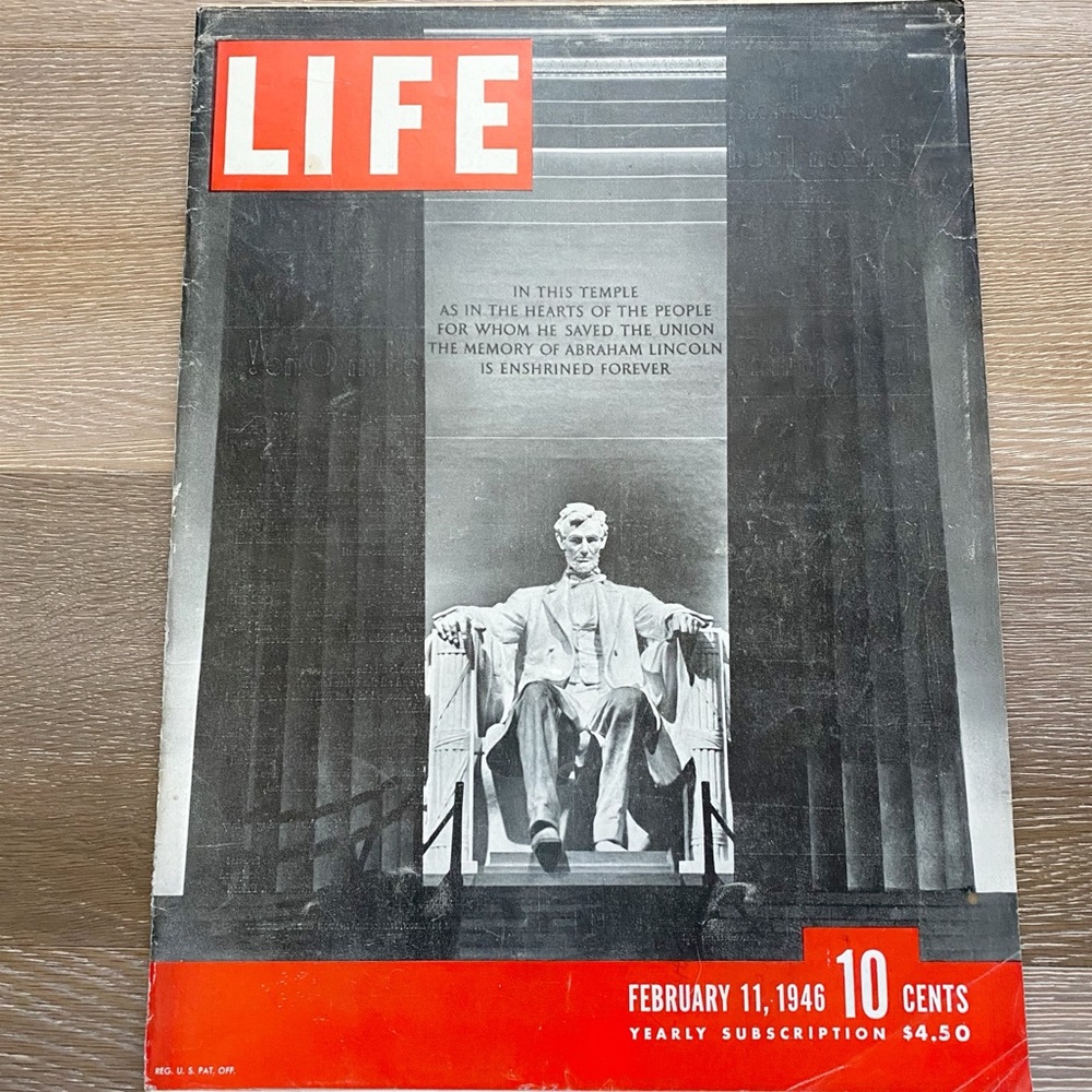 VINTAGE 1946 LIFE Magazine Lincoln Memorial Cover February 11 Vintage Ephemera